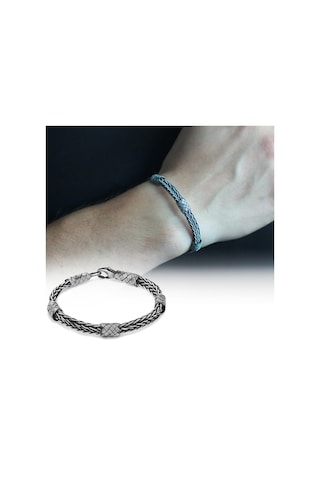 El İşçiliği Çift Sıra Foxtail Tasarım 1000 Ayar Gümüş Kazaz Erkek