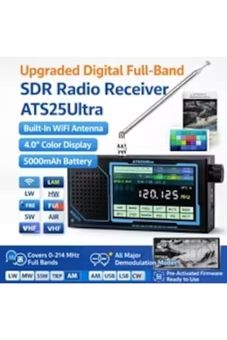 Hamgeek Ats25 Ultra Sdr Radyo Alıcısı Fm Sw Ssb Mw Lw Aır Band, Bluetooth Wifi, 4 İnç Dokunmatik Ekran
