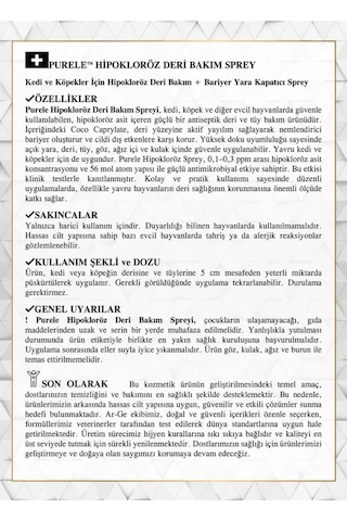 Purele Hipokloröz Kedi Ve Köpekler İçin Deri Bakım Sprey 250ml