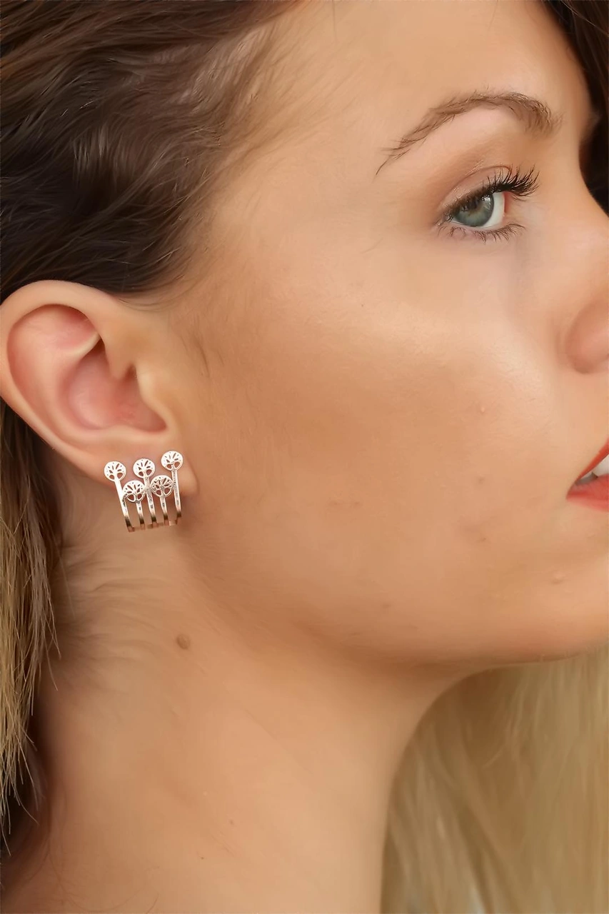 Rose Renk Ağaçlı Bayan Küpe Gümüş