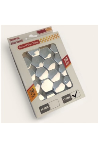 17mm Parlak Gümüş Düz Bijon Kapağı +aparat 20li Set