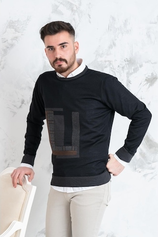 Ecer Slimfit Parça Desenli Ince Triko Erkek Kazak