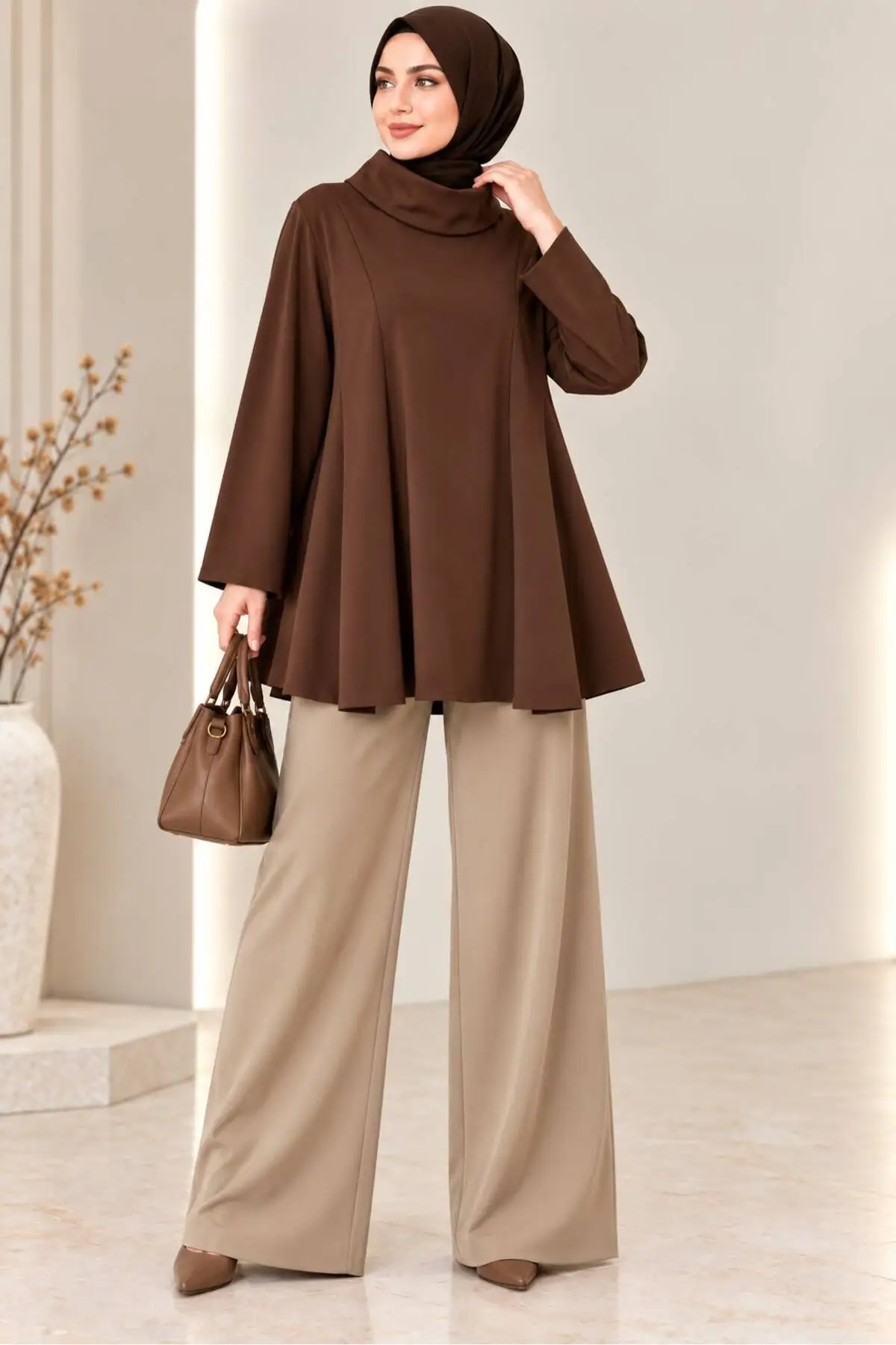 Missmelissfashion Miss Meliss Oysho Kumaş Oversize Salaş Tunik Kahverengi