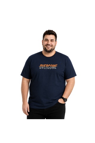 Battal Moda Erkek Büyük Beden Lacivert Bisiklet Yaka Kısa Kollu Overcome Tişört 3xl-4xl-5xl-6xl