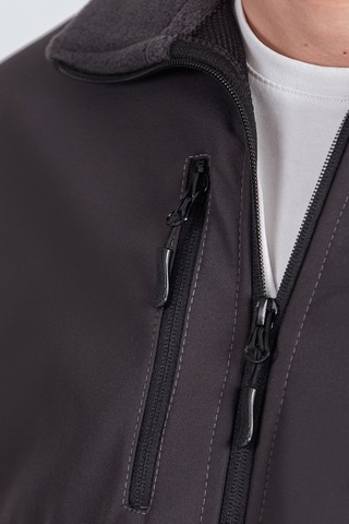 Vatan Tekstil Slim Fit Erkek Tam Fermuarlı Dik Yaka 4 Cepli Polar Softshell Garnili Gri