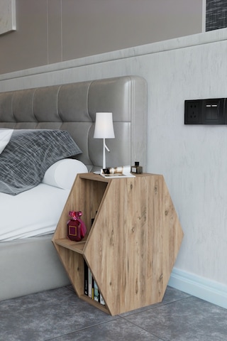 Alpa Ev Mobilya Altıgen Komodin, Modern Başucu Sehpası, Dekoratif Raflı Komodin Kitaplık Atlantik Çam