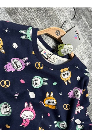 Koçak Kız Çocuk Labubu Temalı Pijama Takımı Lacivert