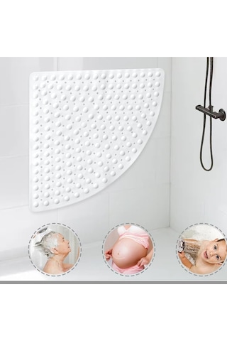 Mainshop Köşe Banyo Duş Paspası Ve Duşakabin Paspasları Tahliye Delikli 54x54 Cm M-163 Beyaz