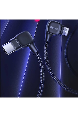 Benks M15 MFI Dual Right-Angle Fast Charging Hızlı Şarj Kablo 3A 480 Mpbs ZORE-218126 Siyah