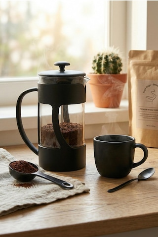350 Ml Borosilikat Cam French Press & Siyah Modern Kahve Ve Bitki Çayı Demleme Gereci Siyah