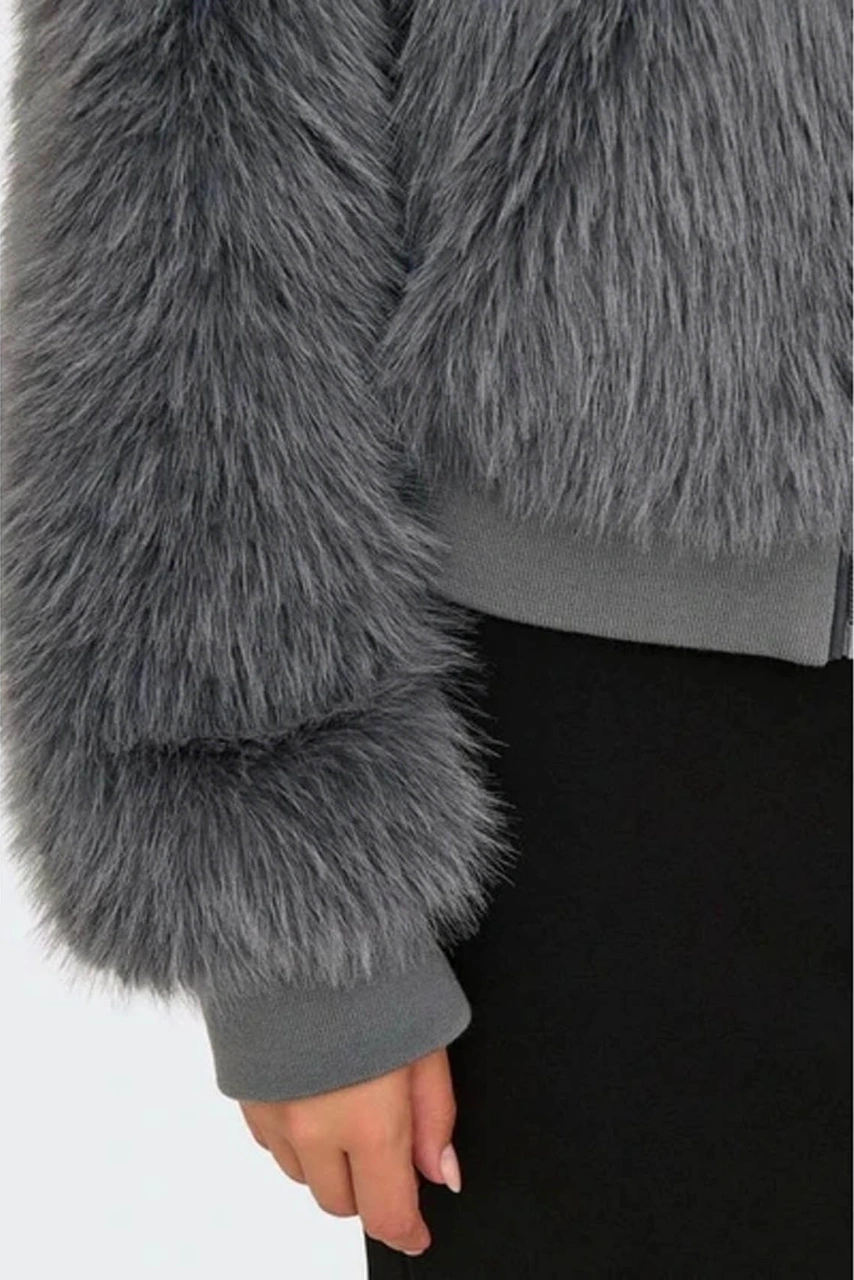 Only Onlmanny Faux Fur Bomber Gri Kadın Mont 15322405 Gri