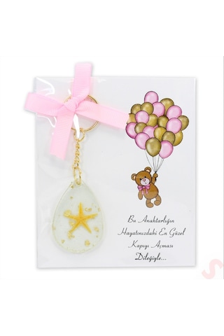 Epoksi Yıldızlı Kartlıklı Anahtarlık - Altın