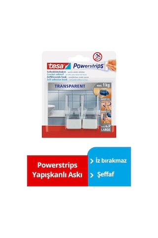 Tesa Powerstrips Şeffaf Askı, Beyaz Diğer