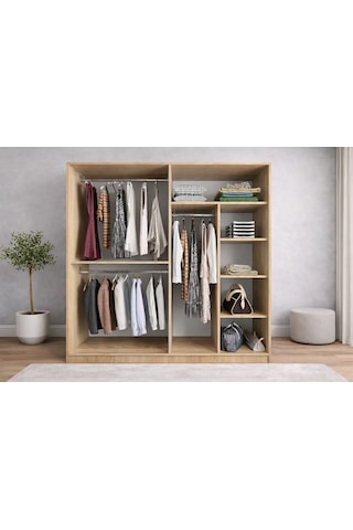 Osvin Tamamı Mdf Sürgü Kapaklı Dolap Gardırop Meşe 180 Cm