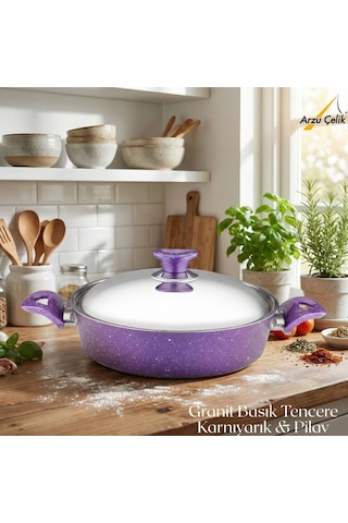26 Cm Granit Karnıyarık & Pilav Tenceresi Çelik Kapak - Violet Violet