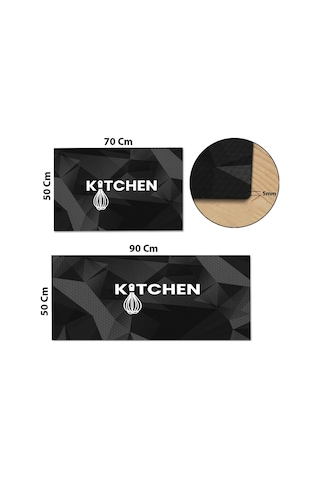 Valerine Life Kitchen Siyah Mutfak Matı Halısı Yıkanır Kaymaz Taban Sıvı Geçirmez Tezgah Önü Paspası Siyah