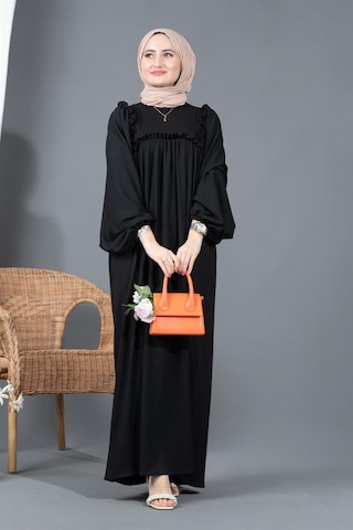 Fırfırlı Robalı Bürümcük Elbise-siyah-1562-beyaz Beyaz