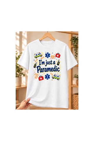 Paramedik Baskılı Beyaz Tişört - Paramediğe Hediye Unisex