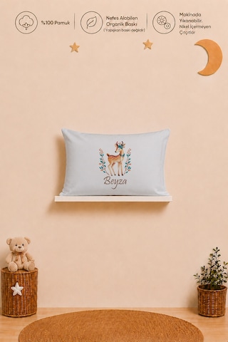 İsme Özel Kız Bebek Yastık Kılıfı 35x45 Cm %100 Pamuk Organik Baskılı İsimli Bebek Hediyesi 2036y
