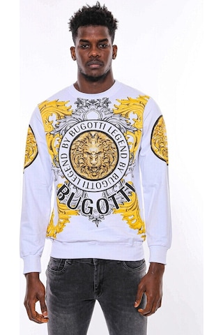 Beyaz Baskılı Ve Taşlı Bisiklet Yaka Sweatshirt - Wessi Siyah