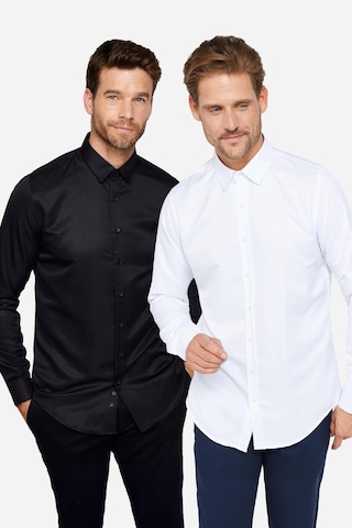 2'li Paket Siyah-beyaz Slim Fit Kolay Ütü Teri Emen Nefes Alan Doku Dört Mevsim Erkek Gömlek-33002 Siyah - Beyaz