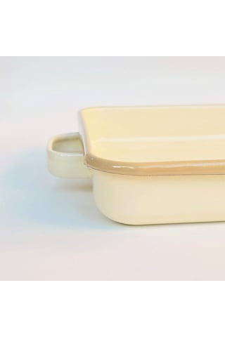 Emaye Kulplu Dikdörtgen Fırın Tepsisi Krem Krem