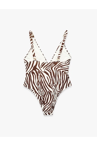 Koton V Yaka Metal Aksesuarlı Zebra Desenli Mayo Kahverengi Desenli 6sak20125mm
