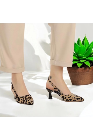 Efw Moda Leopar Desenli Sivri Burun Bilek Kemerli Kadın Topuklu Ayakkabı Leopar