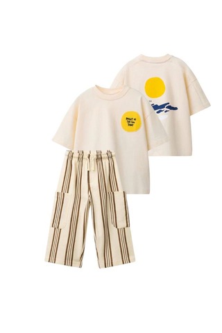 Baby Lory Kids Store Slogan Desenli İkili Takım Krem - Kahverengi