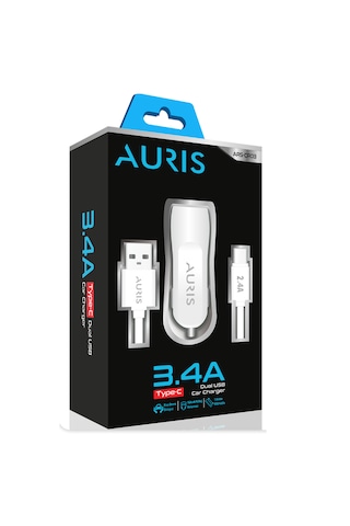 Auris Cr03 3.4a Type C Kablolu Araç Şarj Cihazı Set Oto Çakmaklık