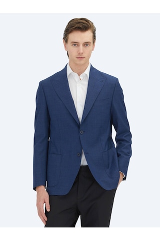 Kip Mavi Mikro Modern Fit %100 Yün Ceket Mavi