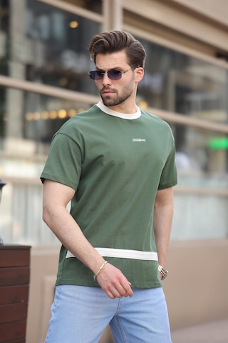Madmext Haki Baskılı %100 Pamuklu Erkek T-shirt E7135 Haki
