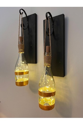 Tıpa Peri Led Işıklı Siyah Ahşap Cam Şampanya Şişesi Duvar Aplik Çok Renkli