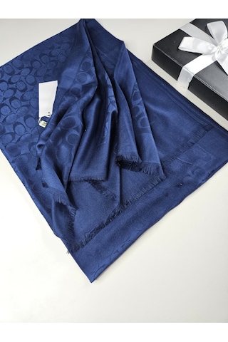 Miorel Scarfs C Desen Çift Taraflı Kaşmir İpek Şal 4 Mevsim Pamuk Şal Lacivert