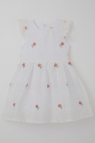 Breeze Kız Çocuk Elbise Çiçek Nakışlı Güpür Detaylı 3-7 Yaş, Ekru Ekru