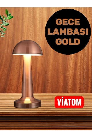 Gece Lambası Şarjlı Dokunmatik Retro Masa Lambası Gold - Masa Lambası Eskitme Gold