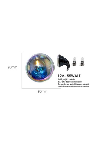 Universal H3 Sis Farı 90mm 2 Adet Beyaz