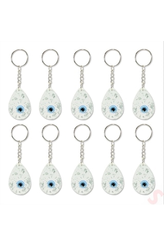 Epoksi Nazarlı Anahtarlık, Gümüş - 10 Adet Gümüş