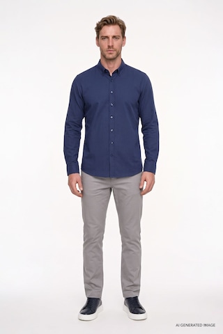 AC&Co / Altınyıldız Classics Erkek LACI Tailored Slim Fit Dar Kesim Düğmeli Yaka %100 Pamuk Gömlek Lacivert
