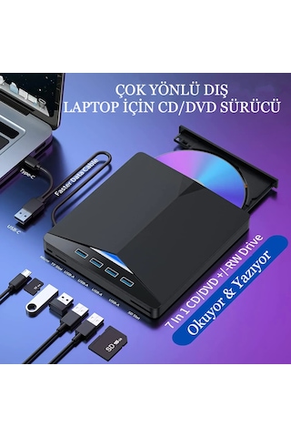 Çok Fonksiyonlu Harici Cd Dvd Sürücü 7 In 1 Harici USB 3.0 Type-c Yazıcı Okuyucu Laptop Mac Win