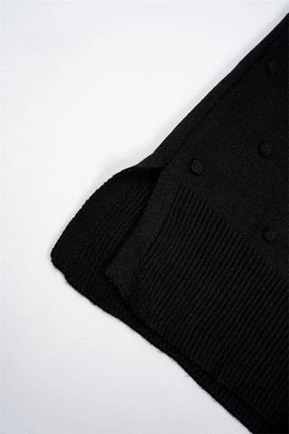 Kadın Siyah Boğazlı Kabartma Noktalı Uzun Kollu Triko Elbise Siyah