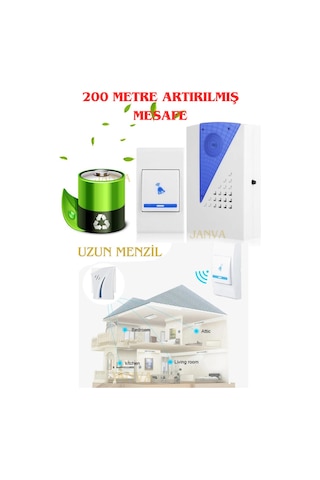 200 Metre Mesafeli Kablosuz Kapı Zili 36 Melodili