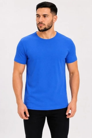 Defymoda Erkek Basic Tişört Bisiklet Yaka Kısa Kol Günlük Yazlık Slim Fit T-shirt - Saks Mavisi