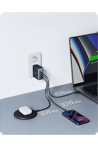 Anker A2145 Nano Iı 100 W Usb-c 3 Çıkışlı Gan Iı Yüksek Hızlı Şarj Cihazı