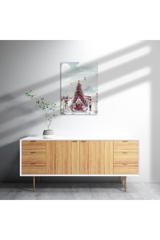 Cakasepetim Yılbaşı Ağacının Önündeki Yorgun Noel Baba Ahşap Mdf Tablo