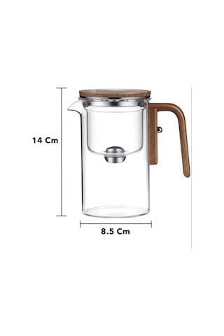 Borosilikat Cam Sihirli Demlik Ahşap Saplı Isıya Dayanıklı Çaydanlık 520 Ml Şeffaf