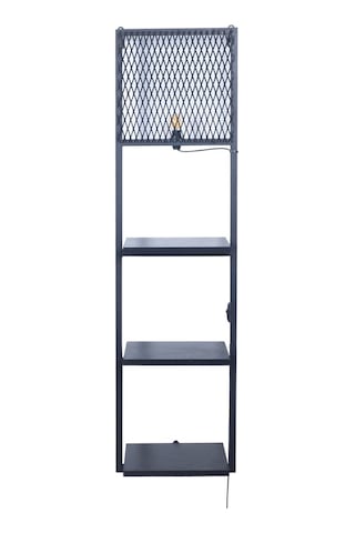 Kitaplıklı Aplik Duvar Rafı Ve Lambader Siyah Raflı Siyah