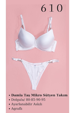 Murays Kadın 3 Lü Damla Taş Mikro Sütyen Takım Beyaz/mavi/bordo