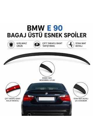 Bmw E90 3 Serisi 2005-2012 Model Uyumlu Bagaj Üstü Esnek Spoiler Siyah Mat Boyalı