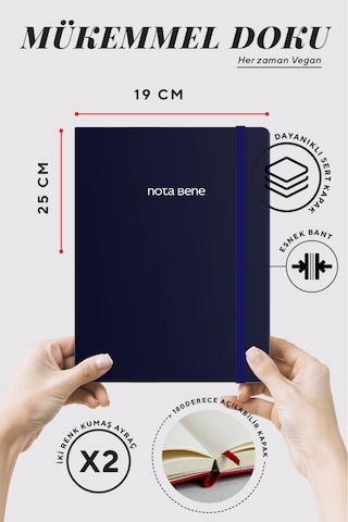 Nota Bene Classic Sert Kapak Defter, 19x25 Cm, Çizgili Lacivert